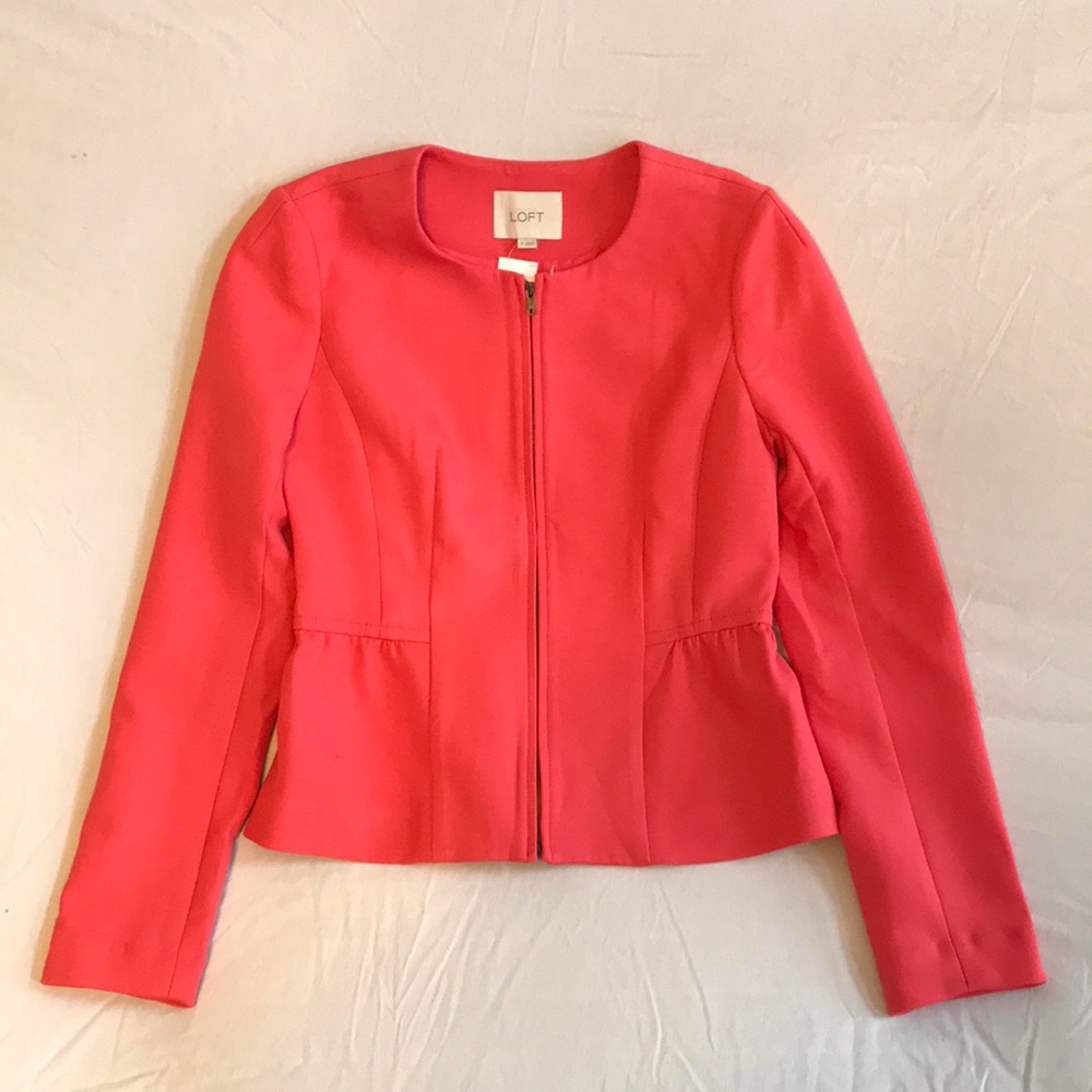 BNWT Ann Taylor Loft coral zip jacket peplum